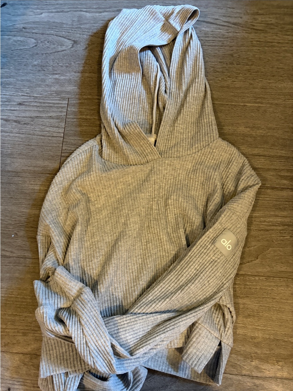 ALO Yoga Ribbed Hooded womens Sweater in Light Gray